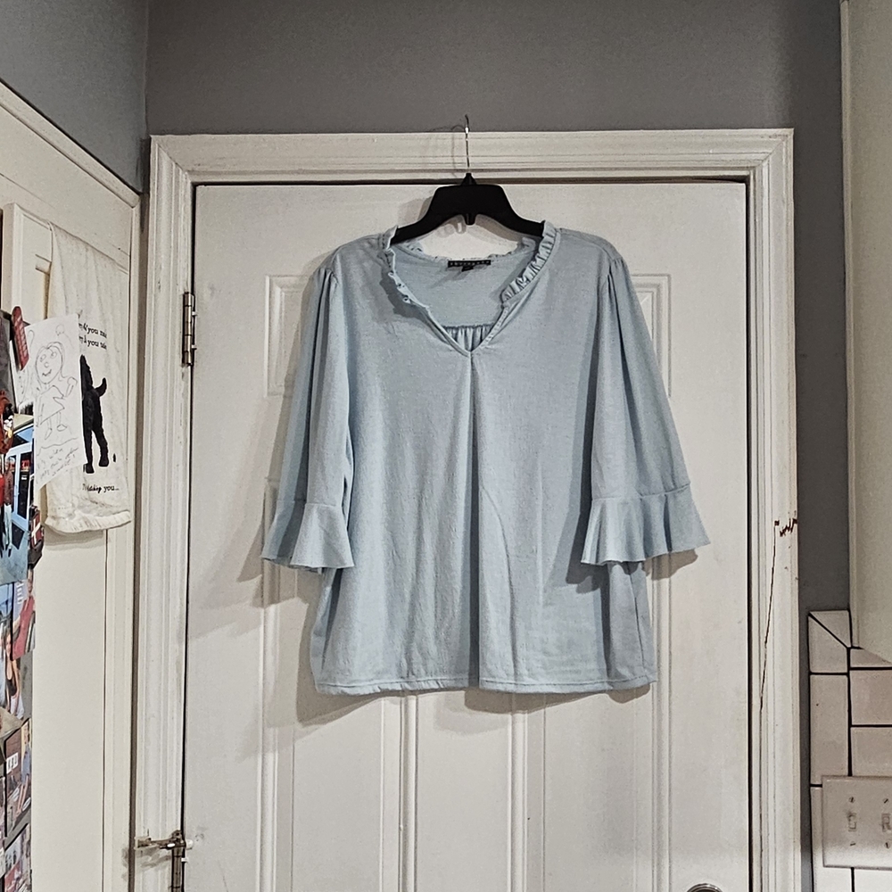 Sharagano Soft Blue Ruffle Blouse